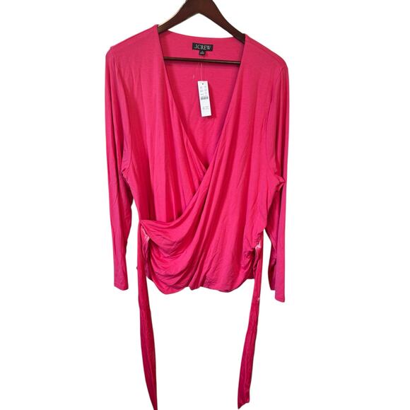 J. CREW NWT FormKnit Pink Long Sleeve Wrap Top w/ Velvet Tie Belt Sz 2X Holidays - Picture 9 of 14